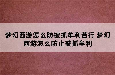 梦幻西游怎么防被抓牟利苦行 梦幻西游怎么防止被抓牟利